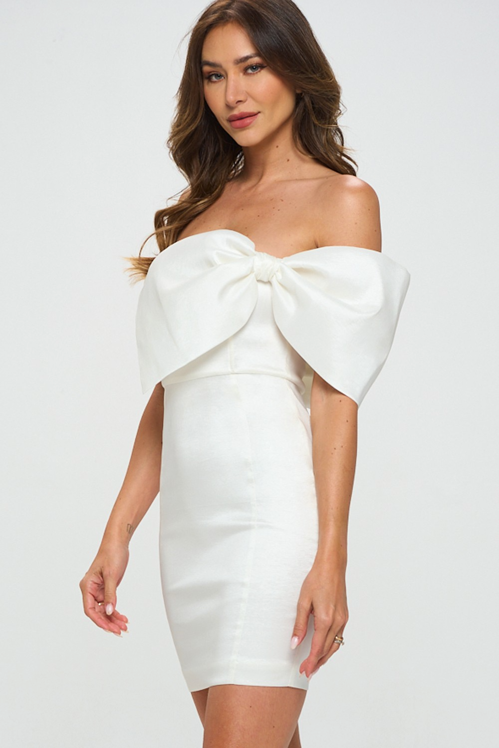 Renee Off Shoulder Bow Mini Dress