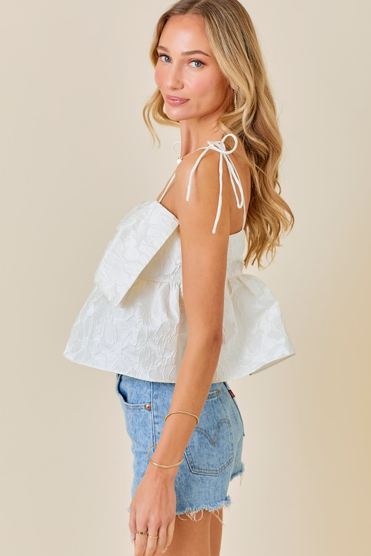 Shoulder Tie Strap Top with Bow Detail