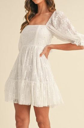 Bow Pearl Tulle Mini Dress