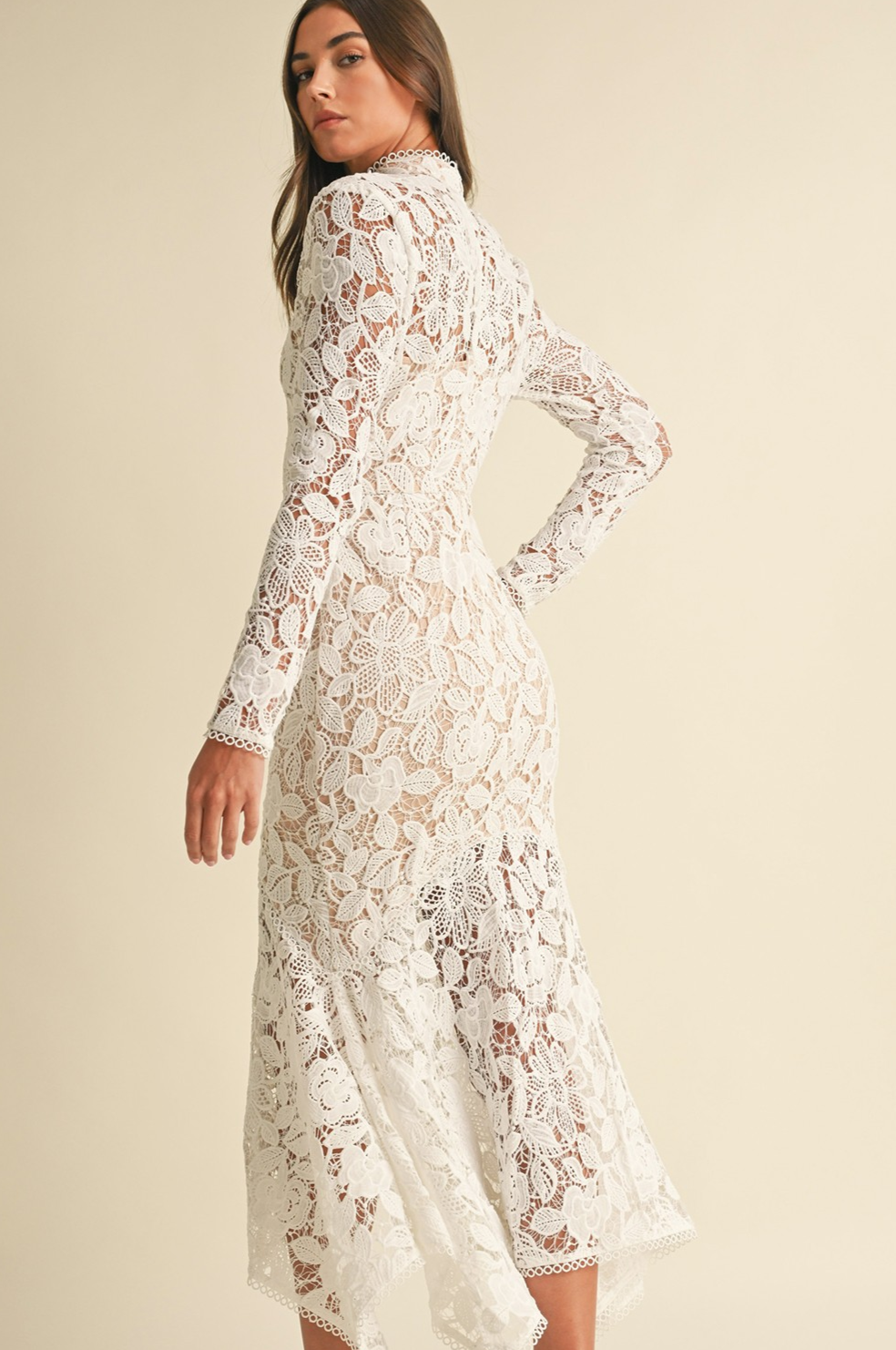 Floral Lace Long Sleeve Midi Dress