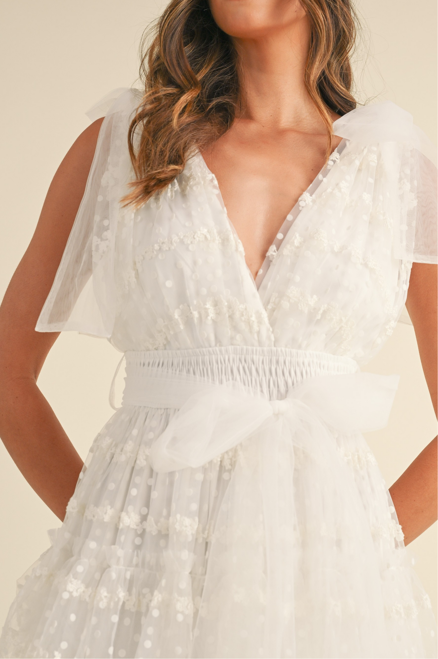 Dot Lace Mesh Tiered Ruffle Maxi Dress