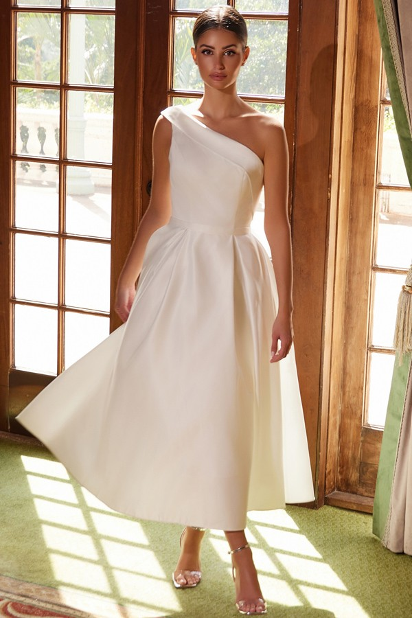 Amelia Satin Midi One Shoulder Dress
