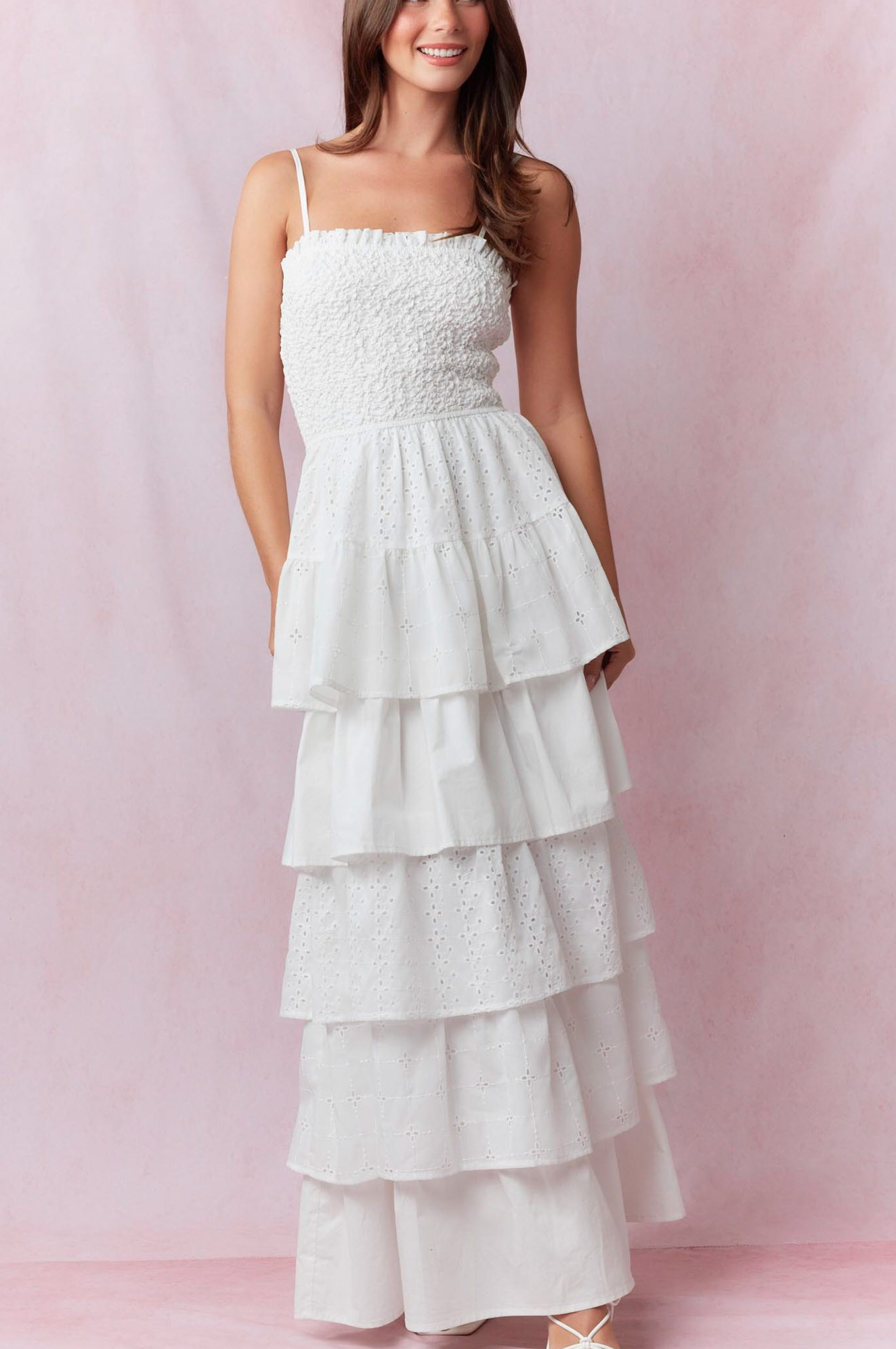 Cotton Eyelet Ruffled Maxi Dress L Cotton Eyelet Ruffled Maxi Dress L
