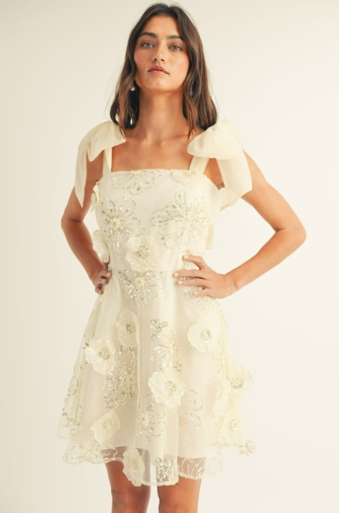 Ada Cream Embroidered Mini Dress