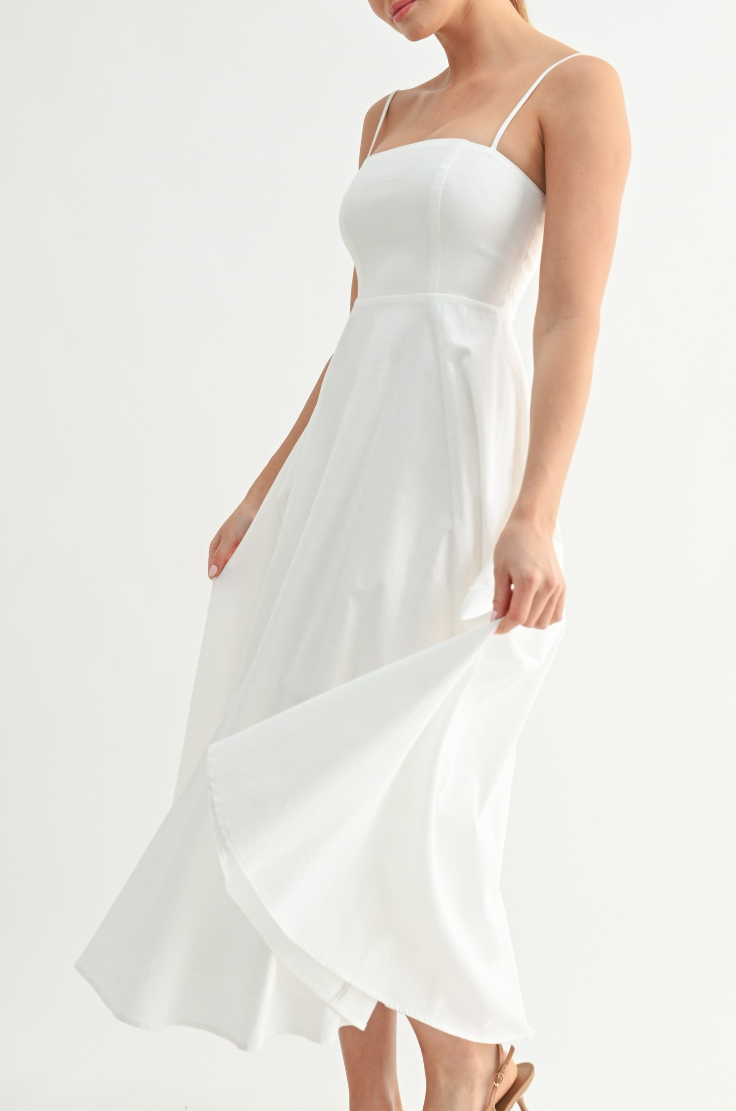 Classic Cotton Elegance A-Line Midi Dress L Classic Cotton Elegance A-Line Midi Dress L