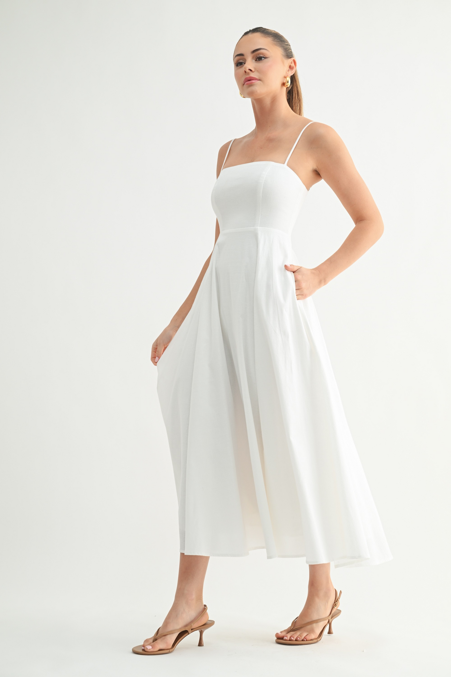 Classic Cotton Elegance A-Line Midi Dress