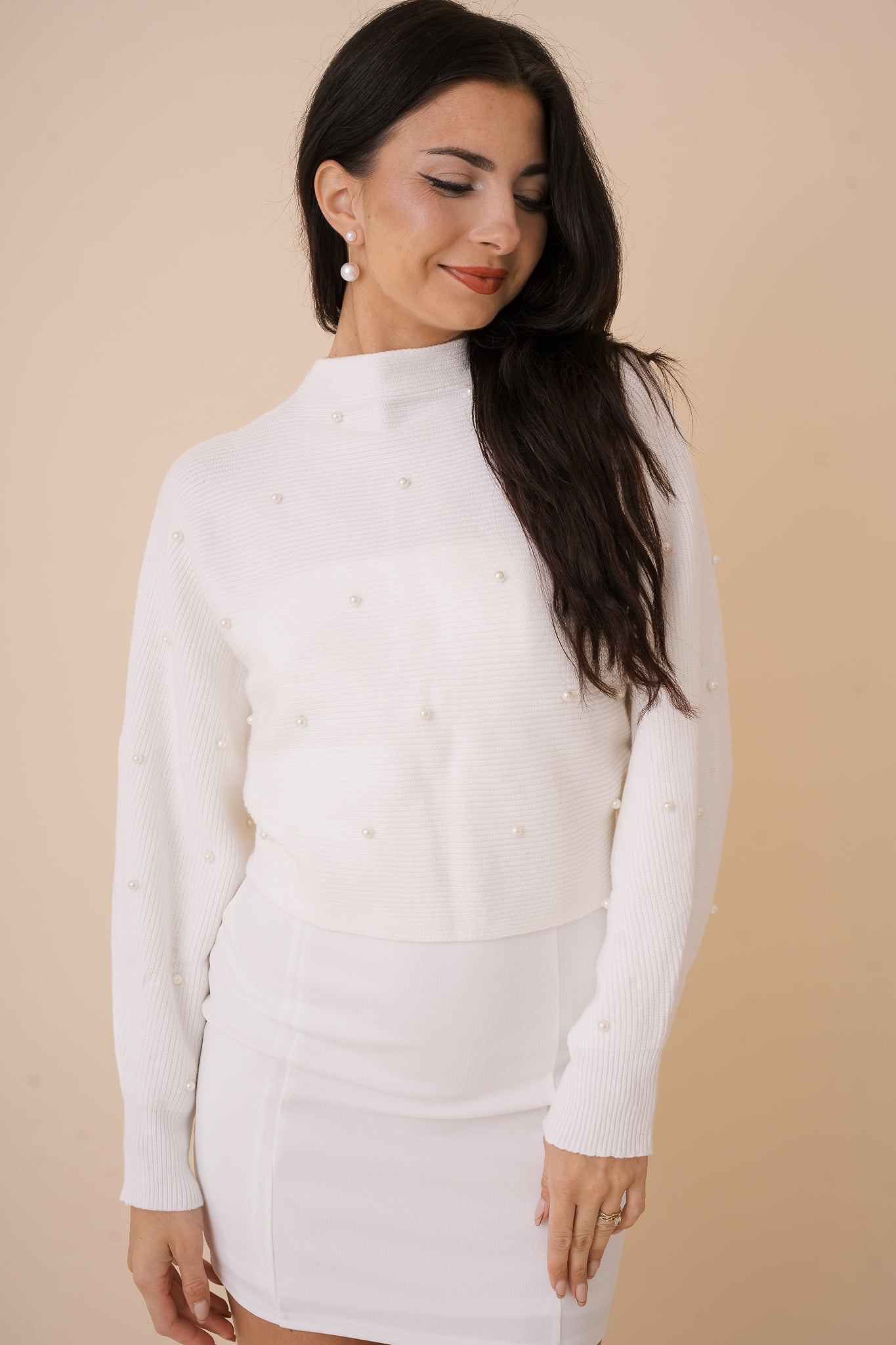 Pearl Detail Crop Top Sweater