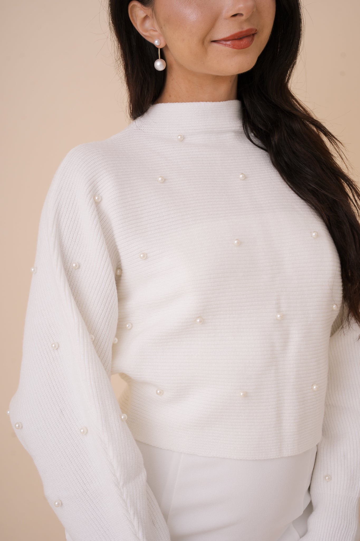 Pearl Detail Crop Top Sweater