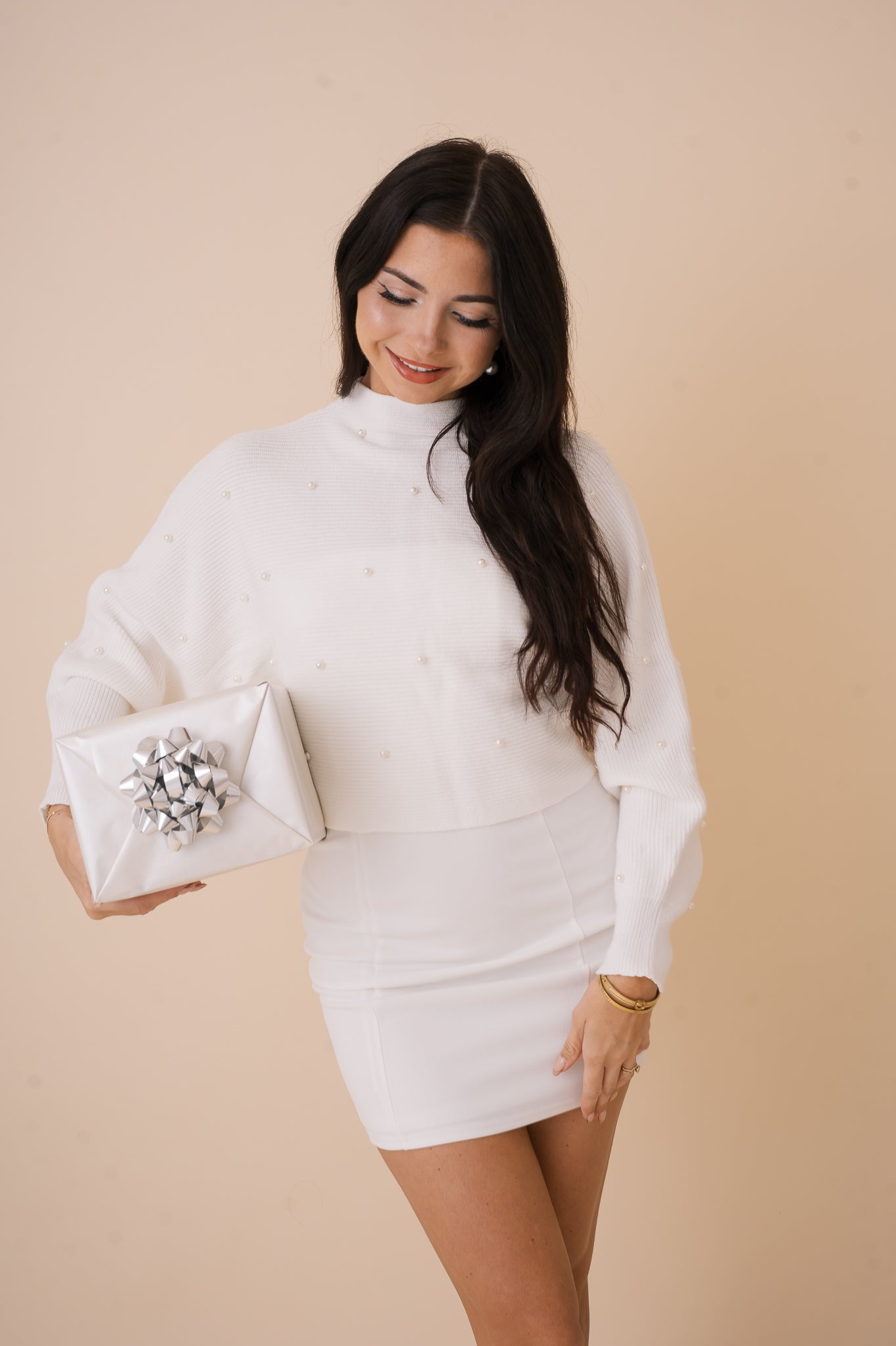 Pearl Detail Crop Top Sweater