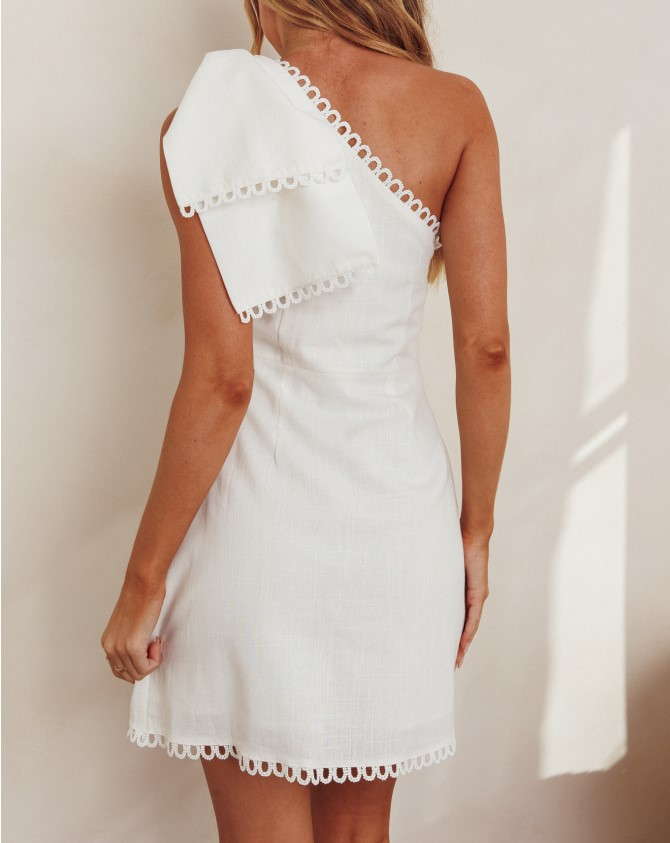 Shoulder Bow Cotton Mini Dress