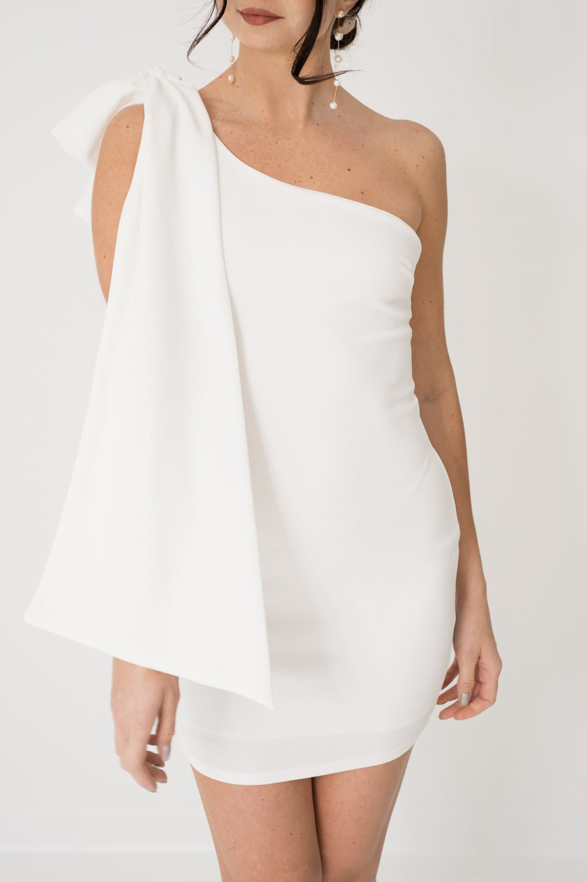 One Shoulder Dress with Oversized Ribbon Small / Ivory One Shoulder Dress with Oversized Ribbon Small / Ivory