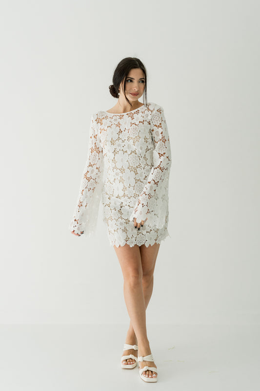 Carlie Floral Lace Bell Sleeve Mini Dress