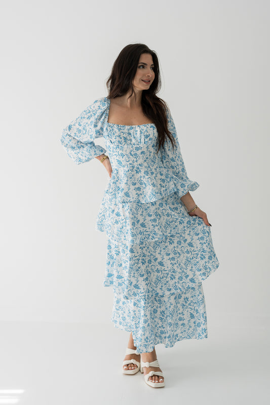 Tallie Long Sleeve Floral Print Tiered Maxi Dress