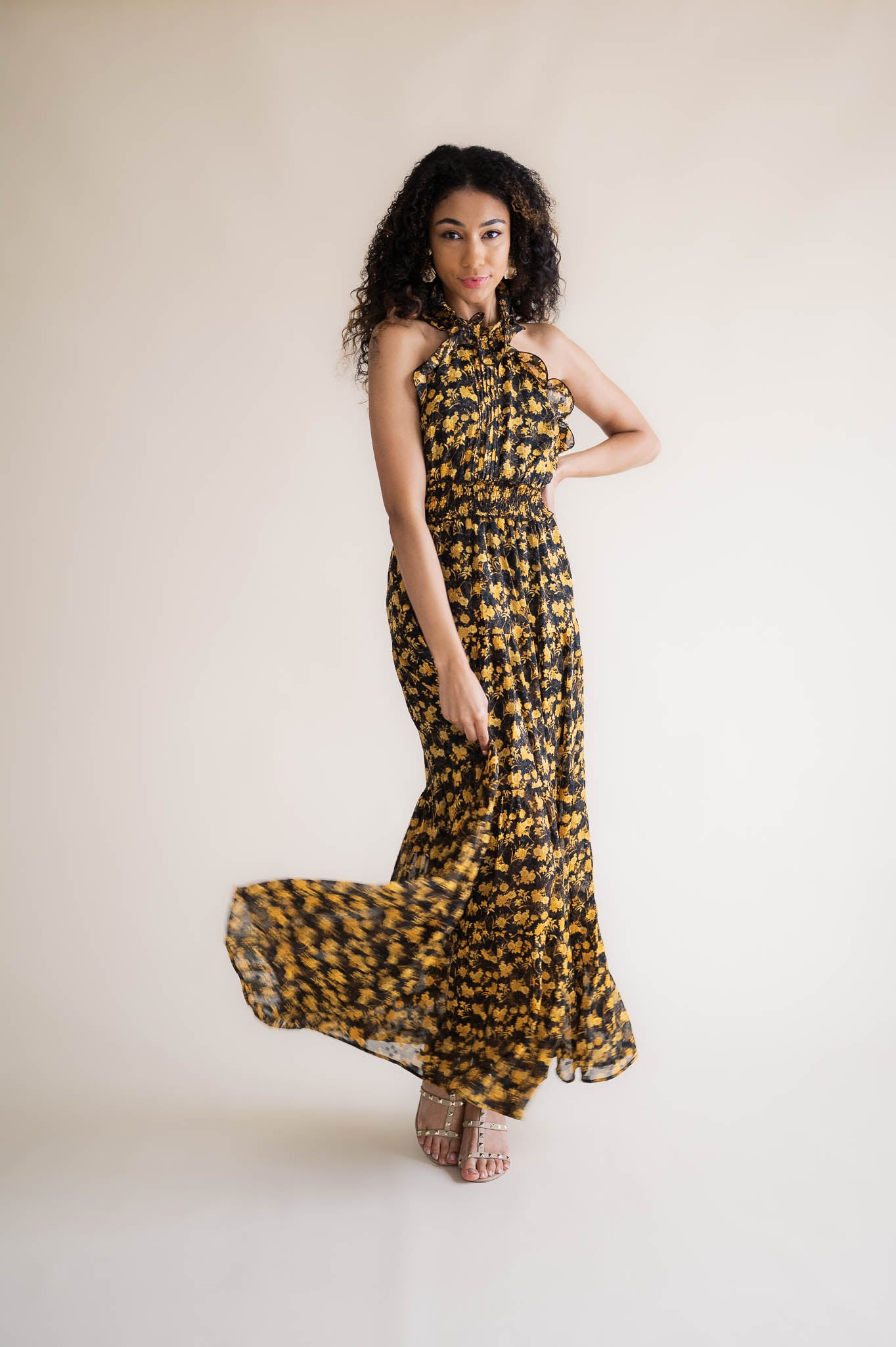 Black and Gold Halter Maxi Dress