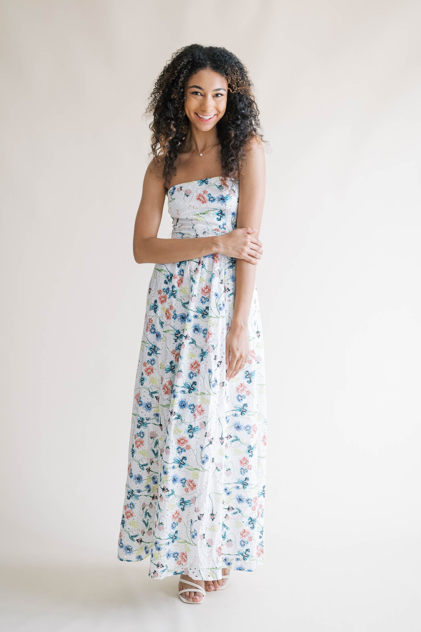 Eyelet Strapless Maxi Dress
