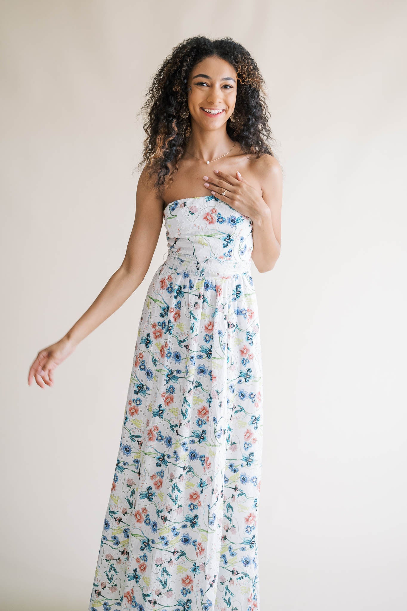 Eyelet Strapless Maxi Dress