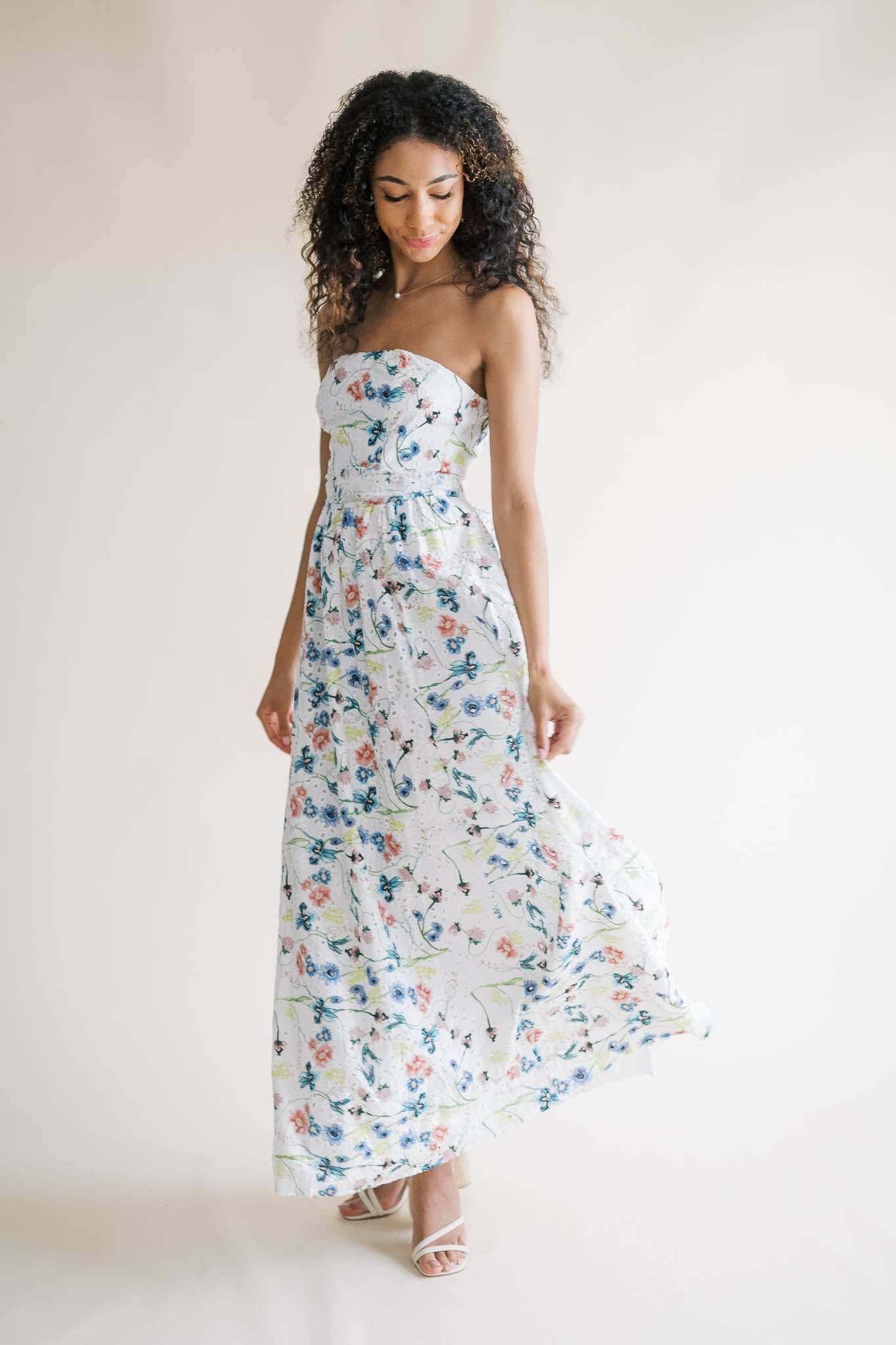 Eyelet Strapless Maxi Dress