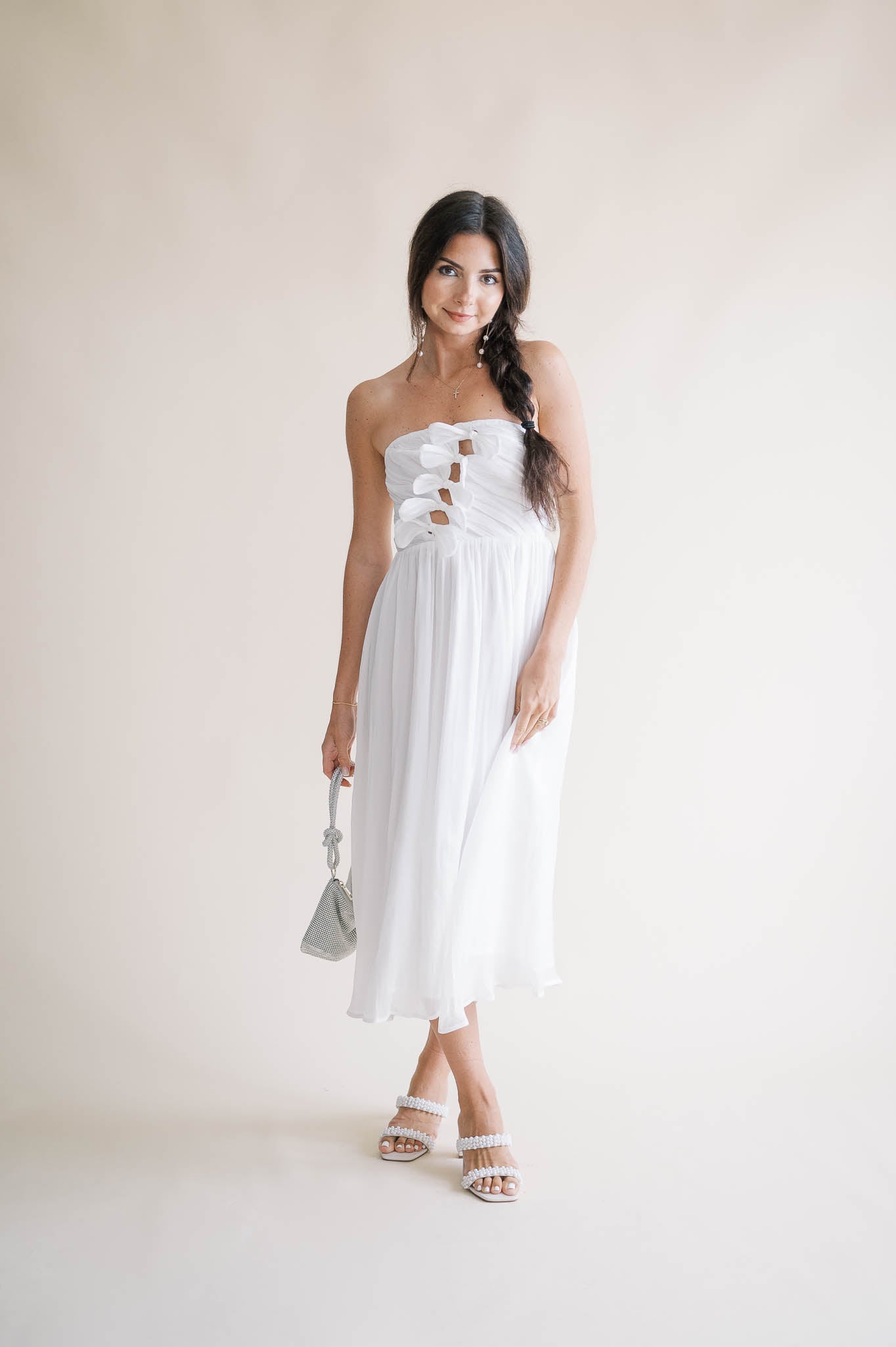 Strapless Bow Detail Midi Dress