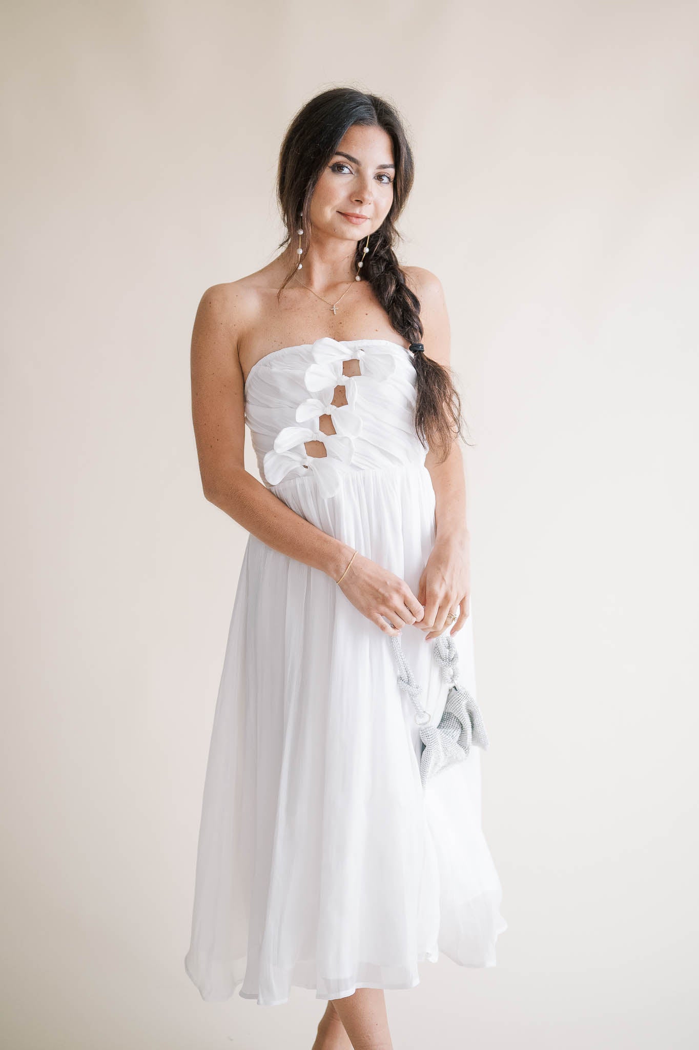 Strapless Bow Detail Midi Dress