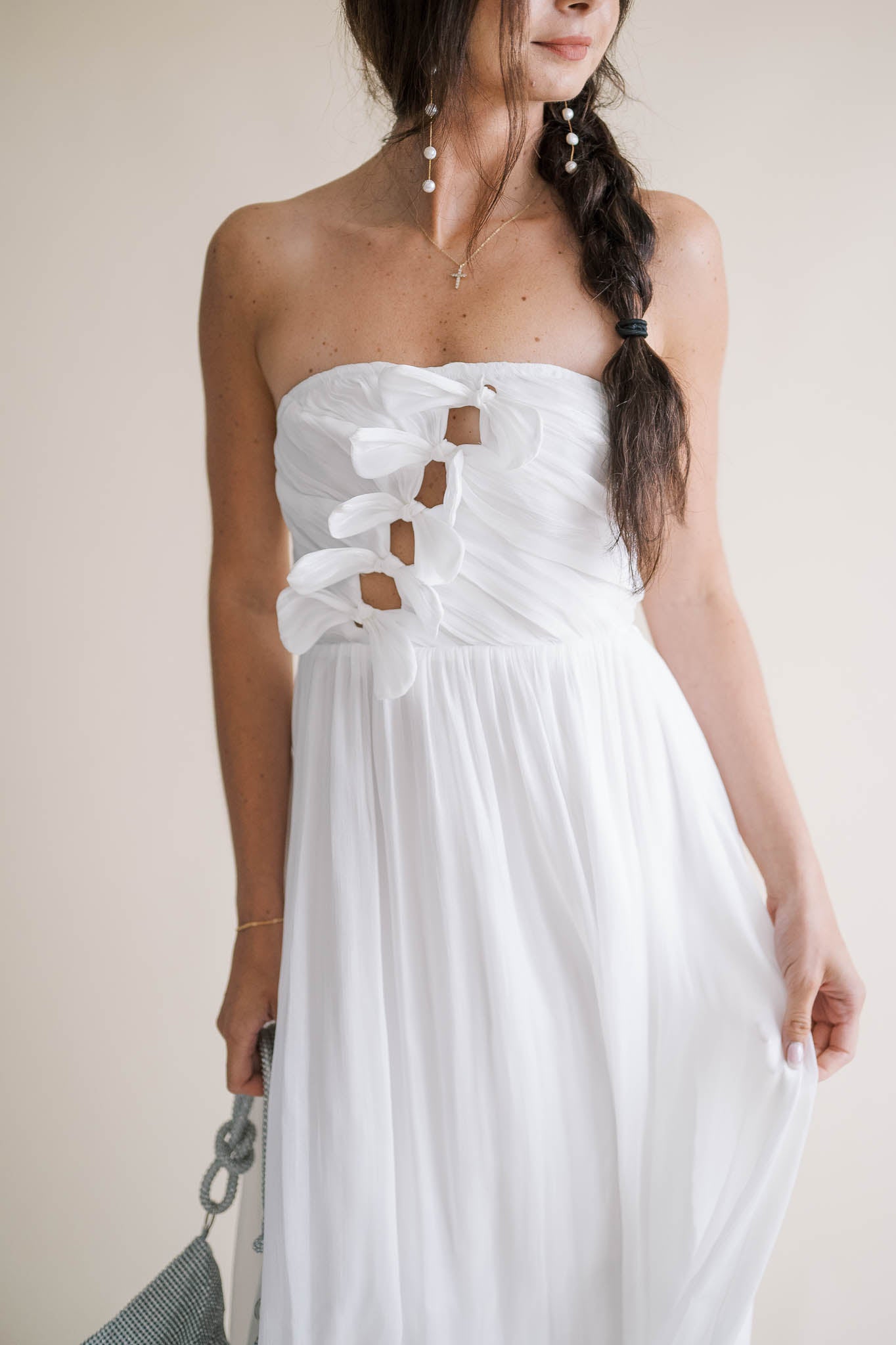 Strapless Bow Detail Midi Dress
