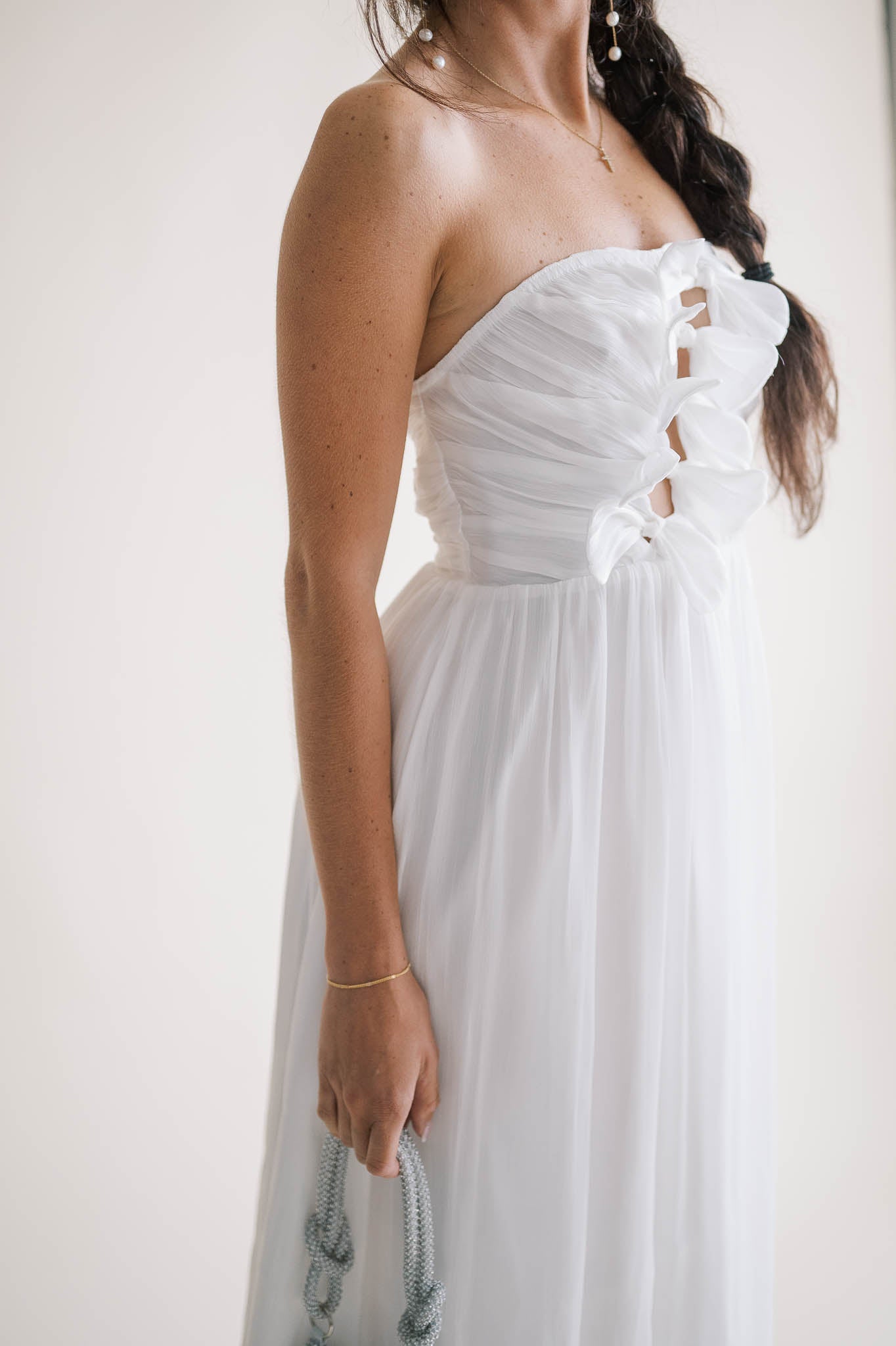 Strapless Bow Detail Midi Dress