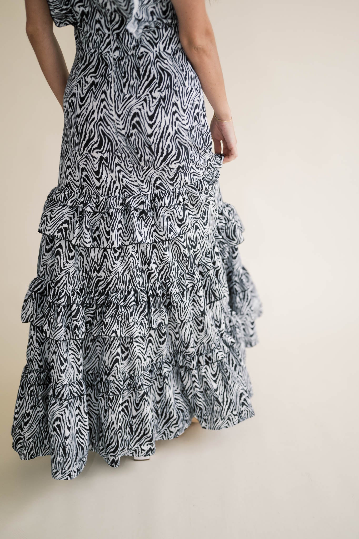 Black and White Zebra Print Tiered Maxi Dress