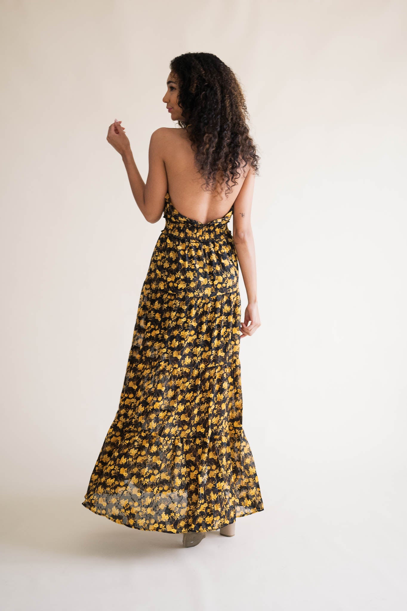 Black and Gold Halter Maxi Dress