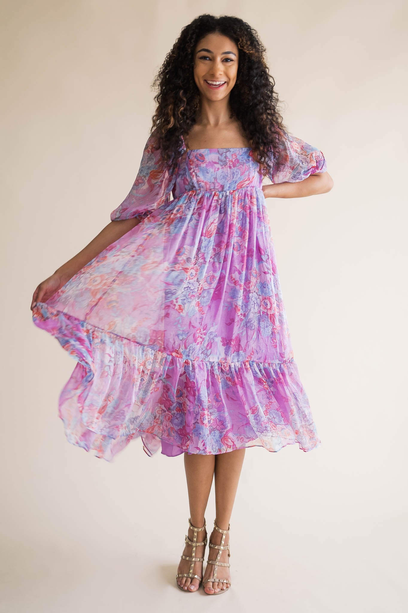 Berry Floral Midi Dress