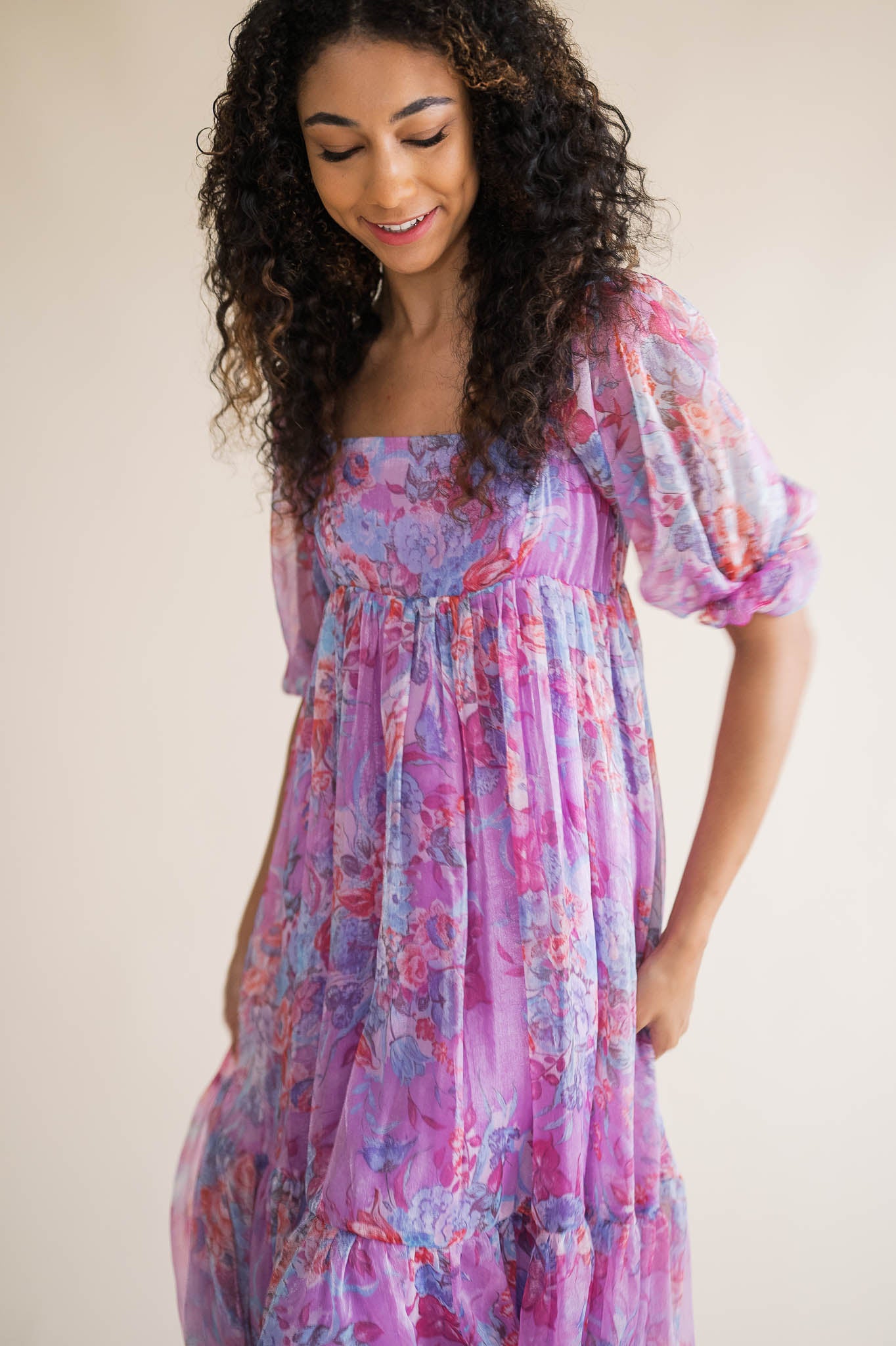 Berry Floral Midi Dress