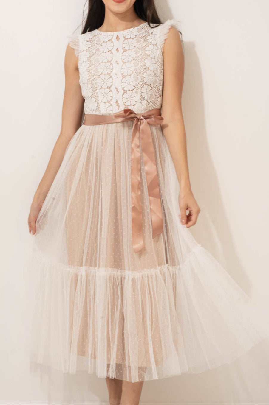 Ivory Lace Layered Midi Dress L Ivory Lace Layered Midi Dress L