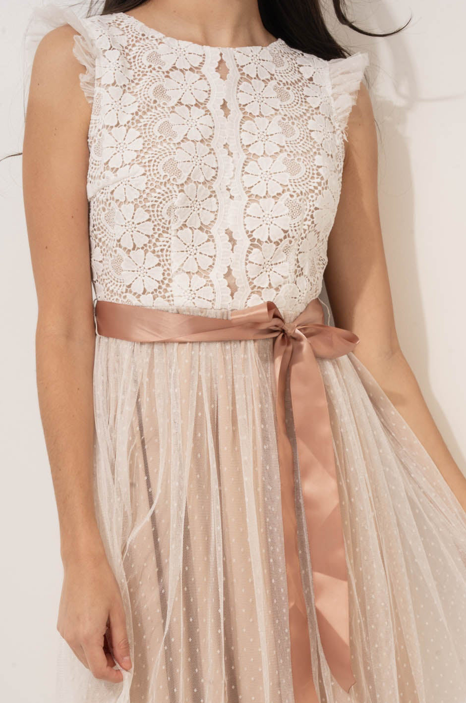 Ivory Lace Layered Midi Dress