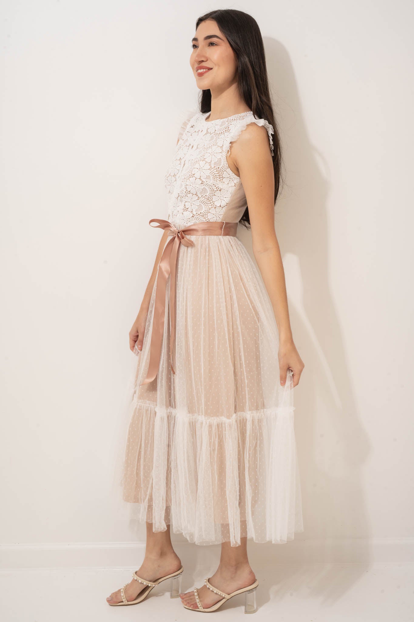 Ingrid Blush Layered Midi Dress