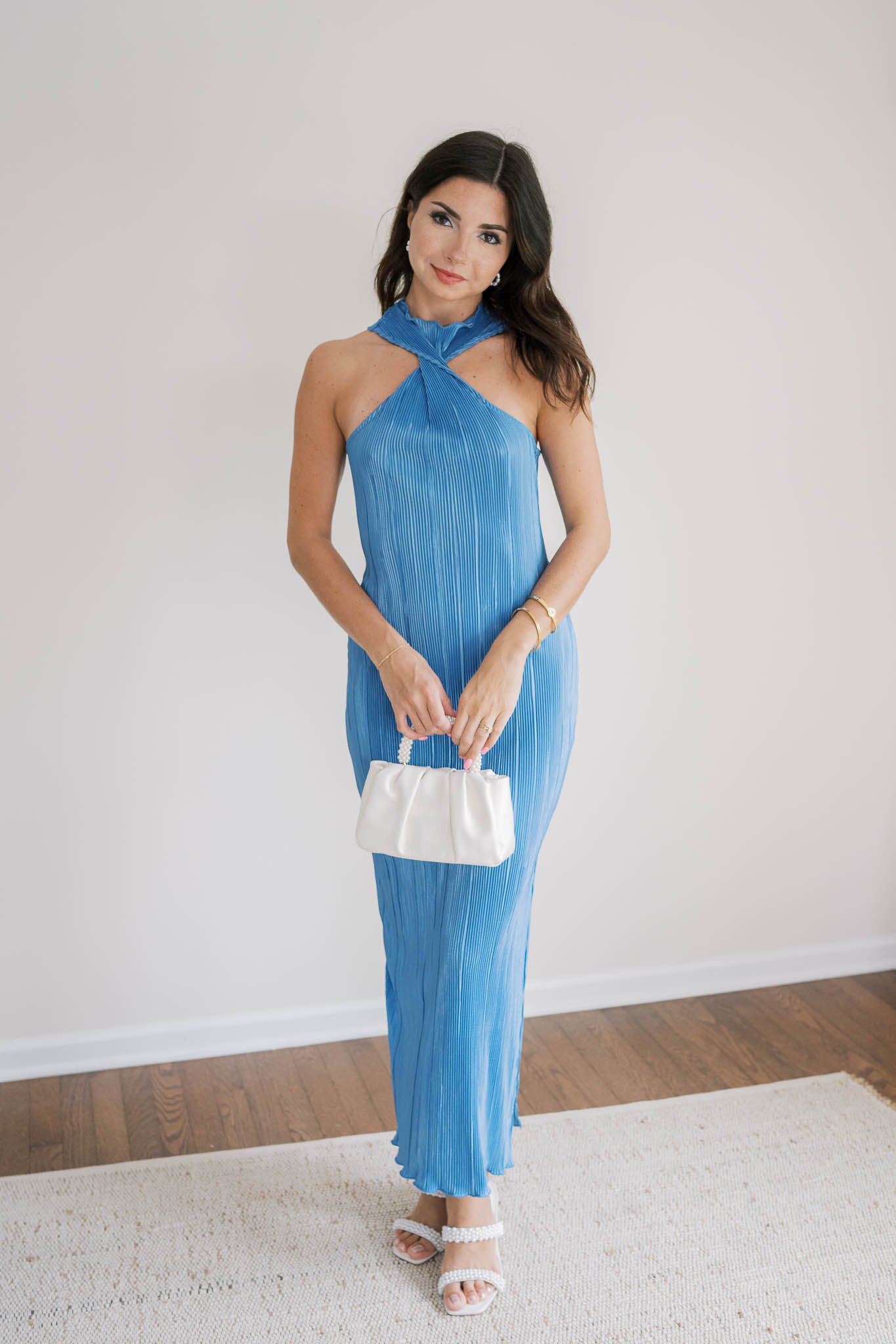 Blue Front Twist Midi Dress