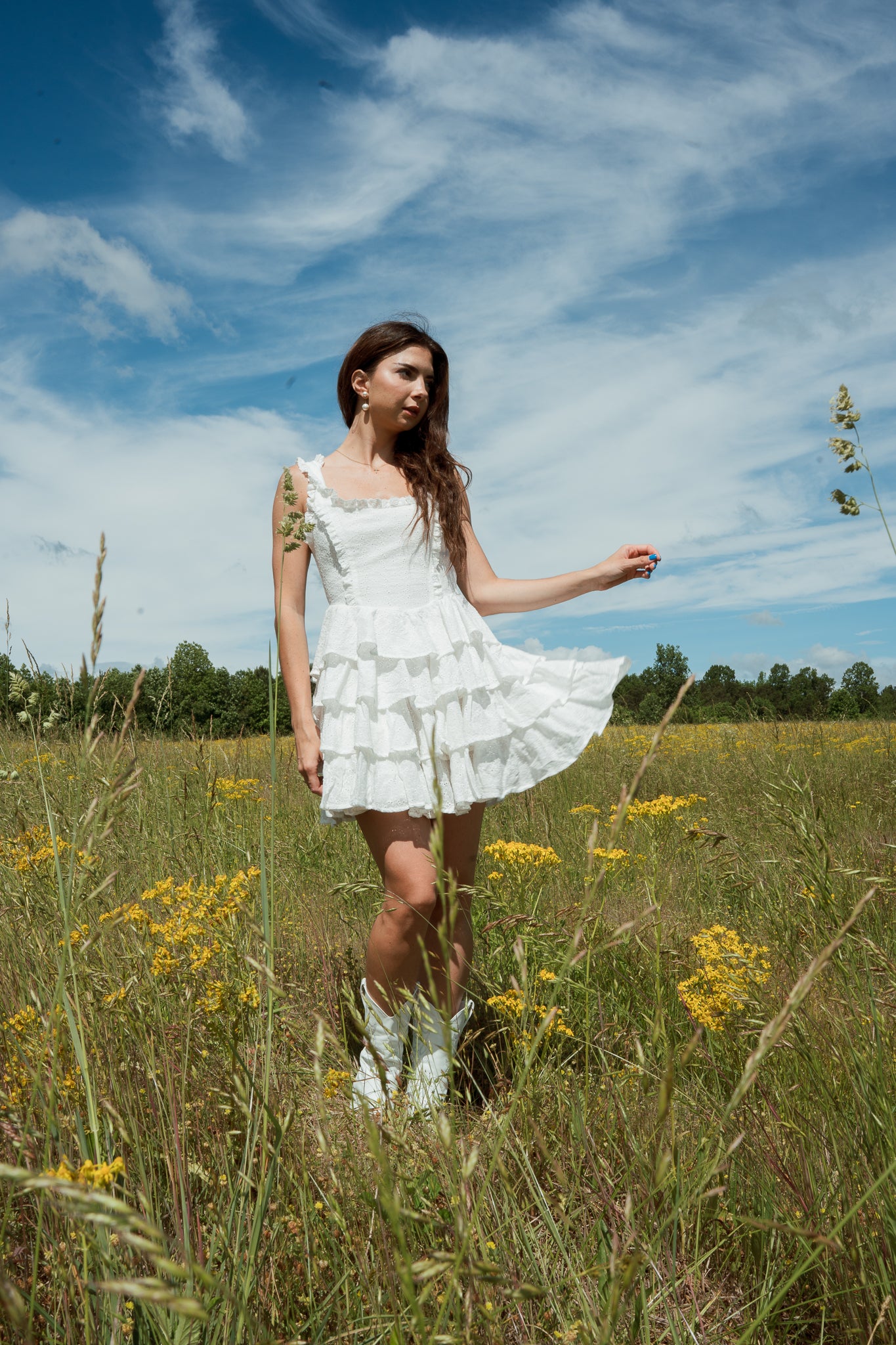 Adeline Eyelet Lace Tiered Mini Dress