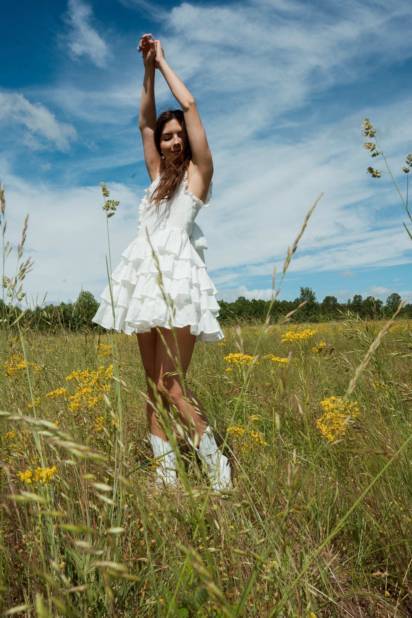 Adeline Eyelet Lace Tiered Mini Dress