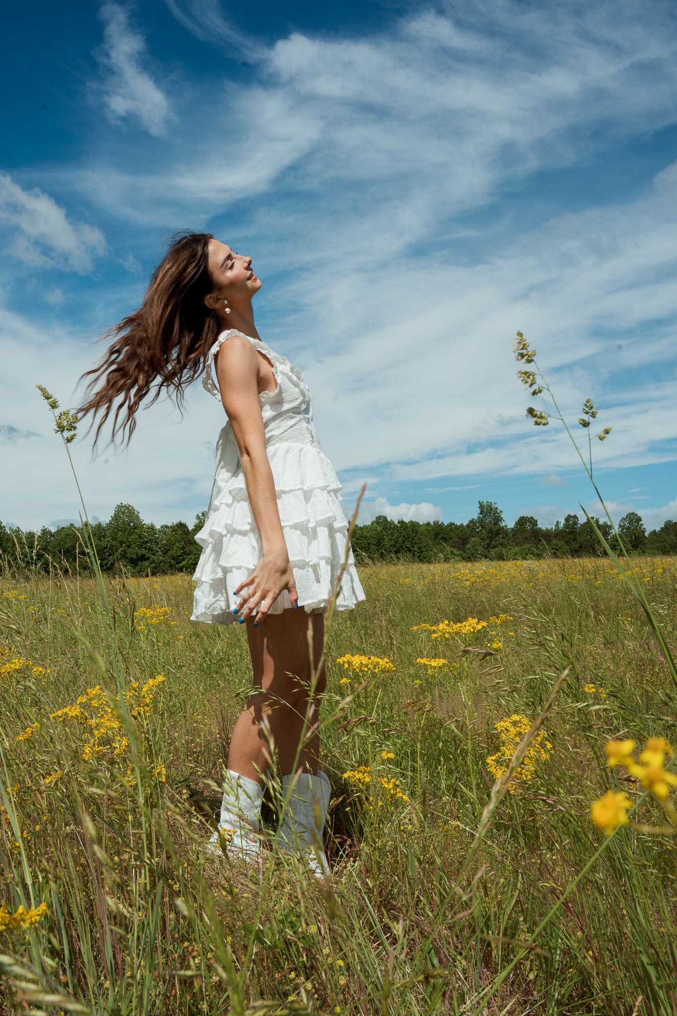 Adeline Eyelet Lace Tiered Mini Dress