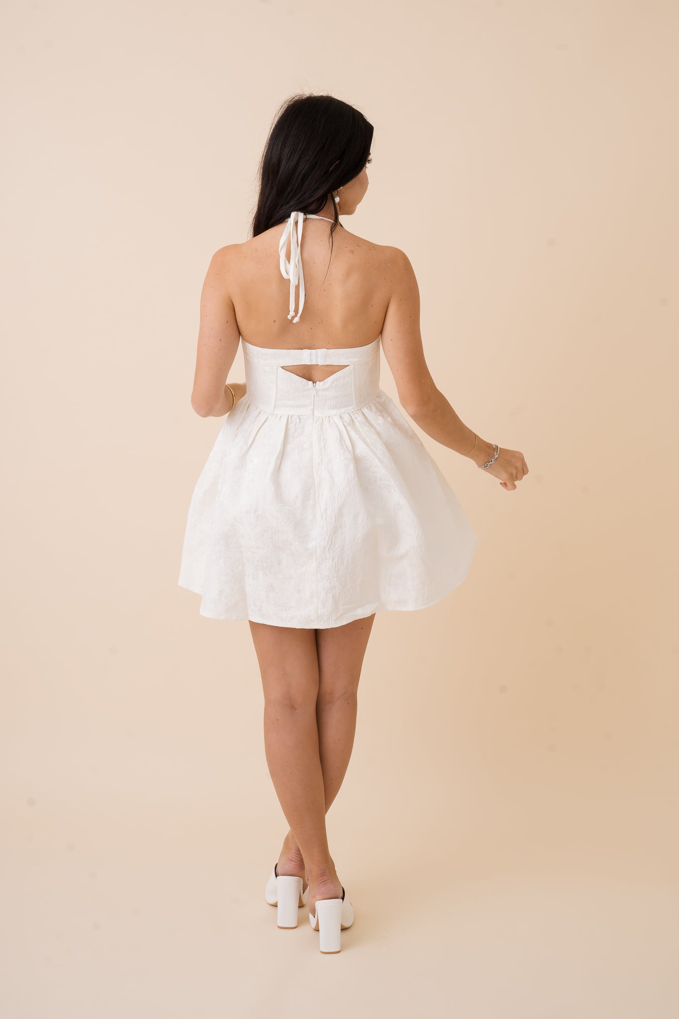 Floral Embroidered Print Halter Mini Dress