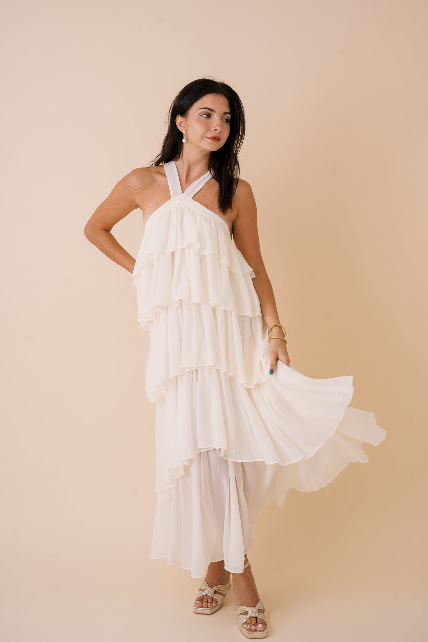 Halter Neck Tiered Ruffle Maxi Dress
