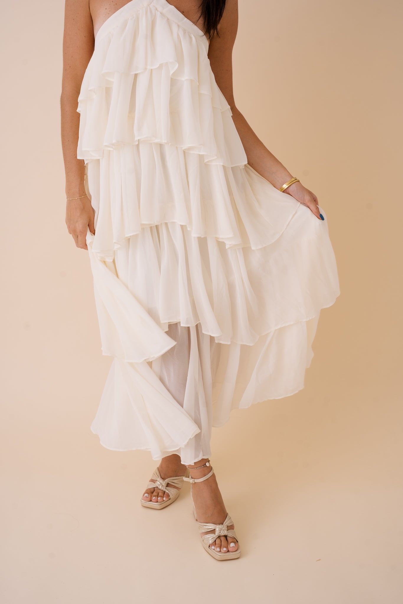 Halter Neck Tiered Ruffle Maxi Dress