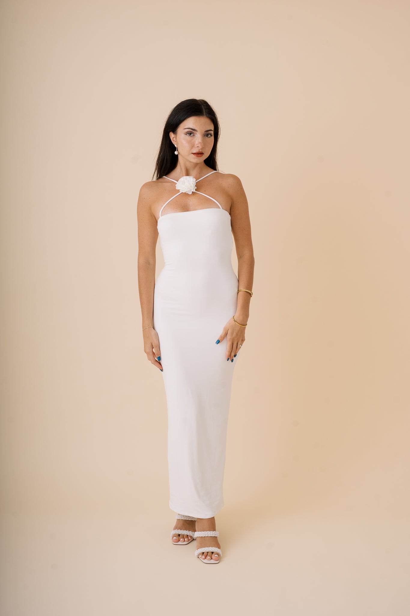 Bodycon Maxi Dress with Flower Detail