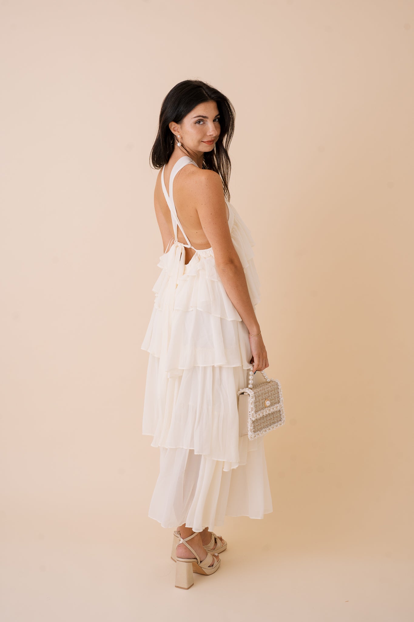 Halter Neck Tiered Ruffle Maxi Dress