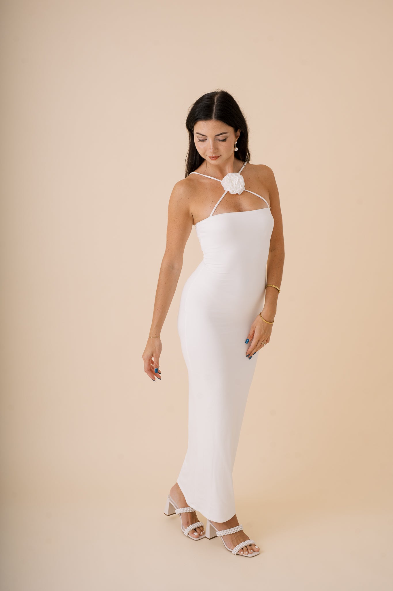 Bodycon Maxi Dress with Flower Detail