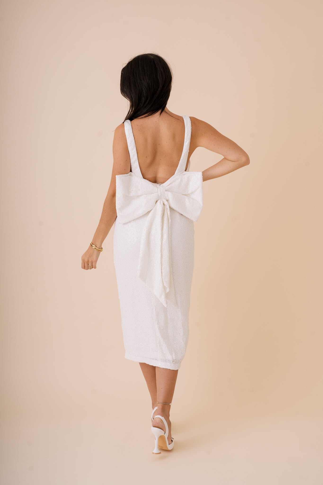 Sequin Bow Back Midi Dress