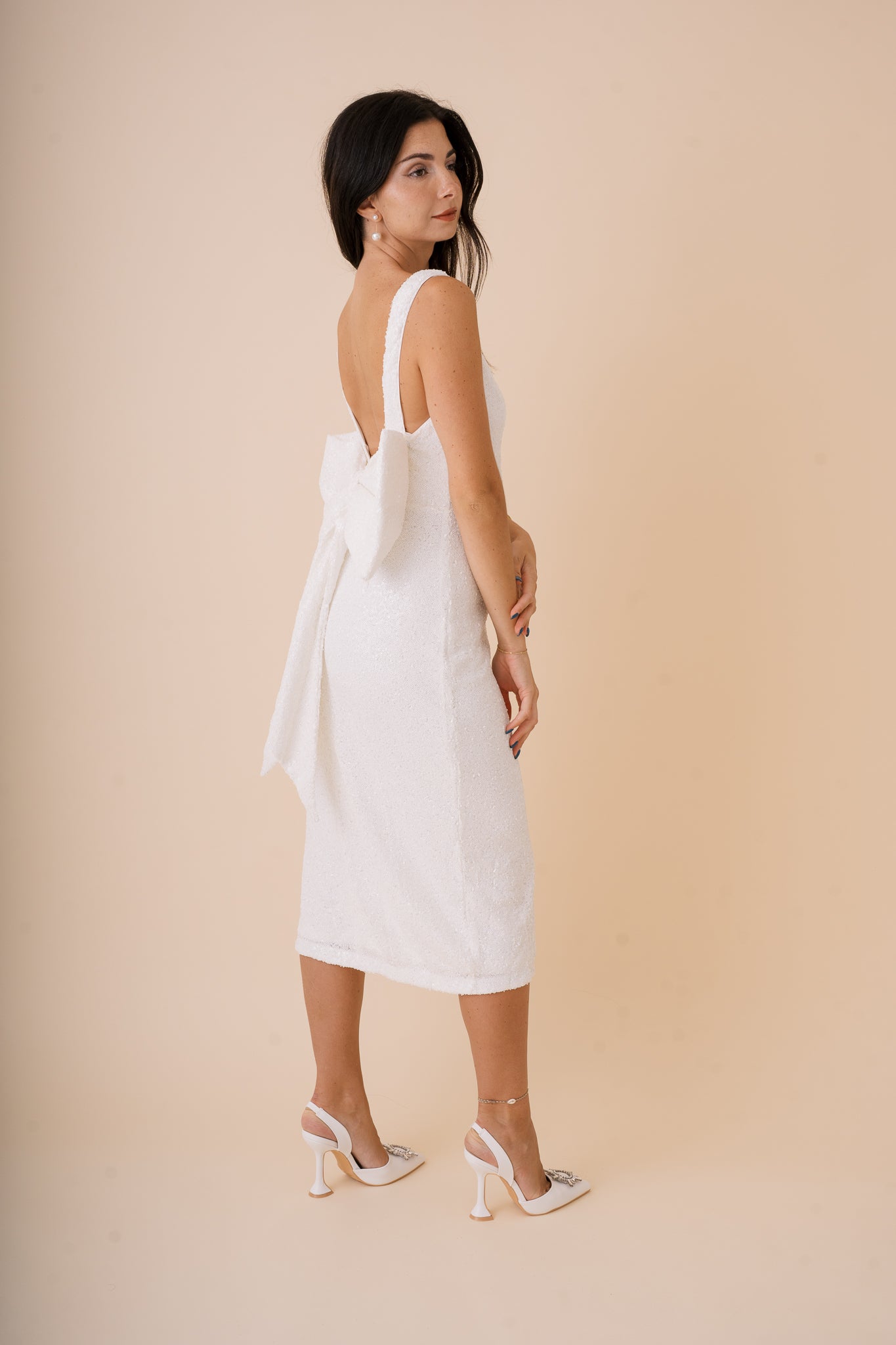 Sequin Bow Back Midi Dress