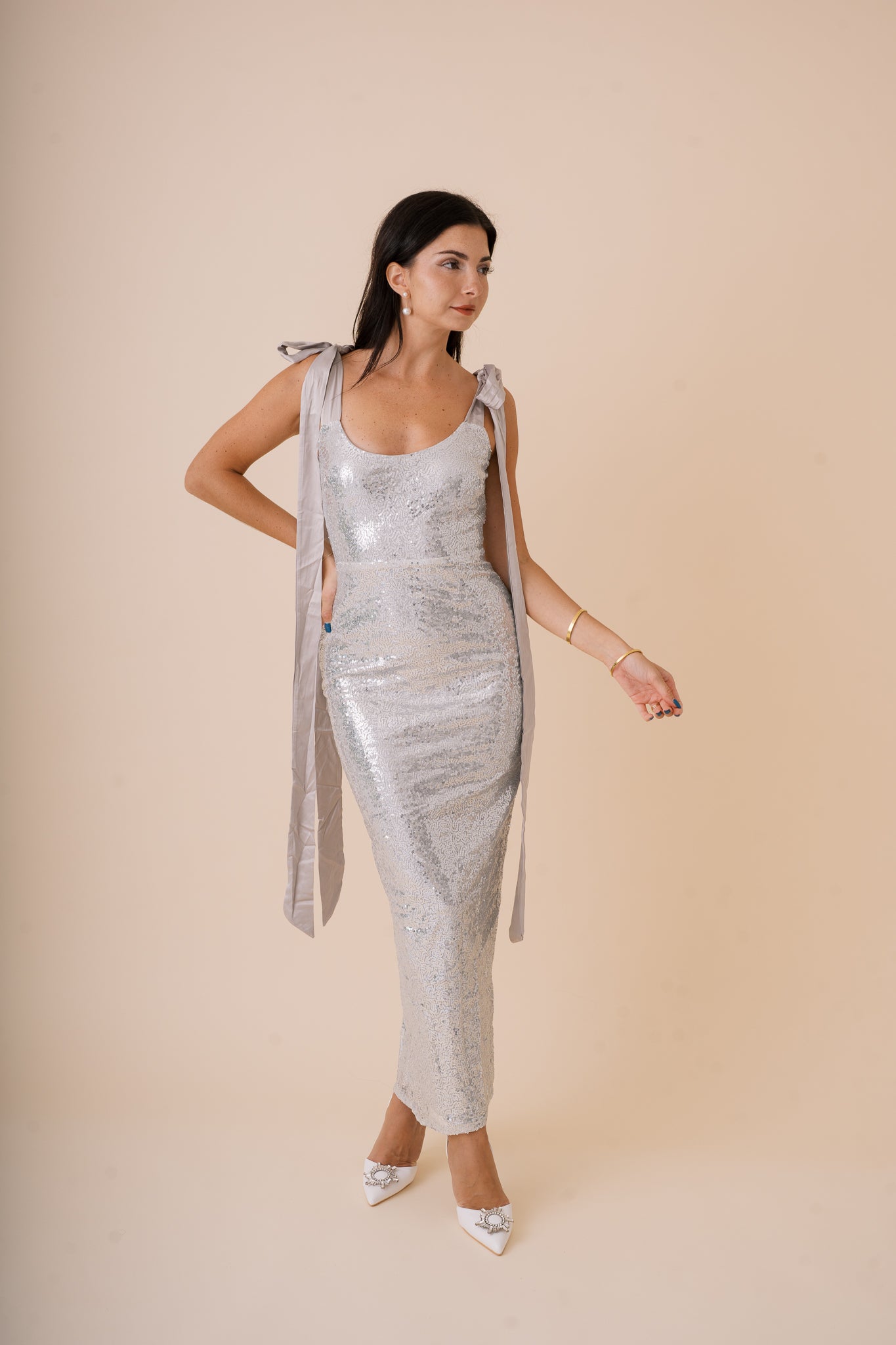 All that Glitters Maxi Dress with Shoulder Tie