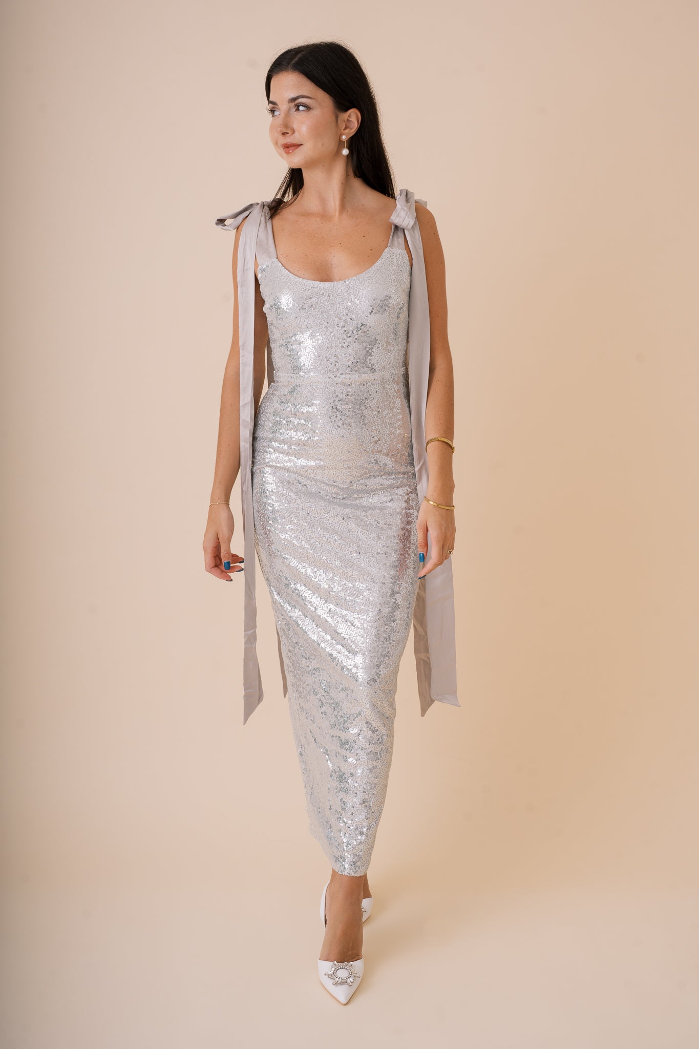 All that Glitters Maxi Dress with Shoulder Tie