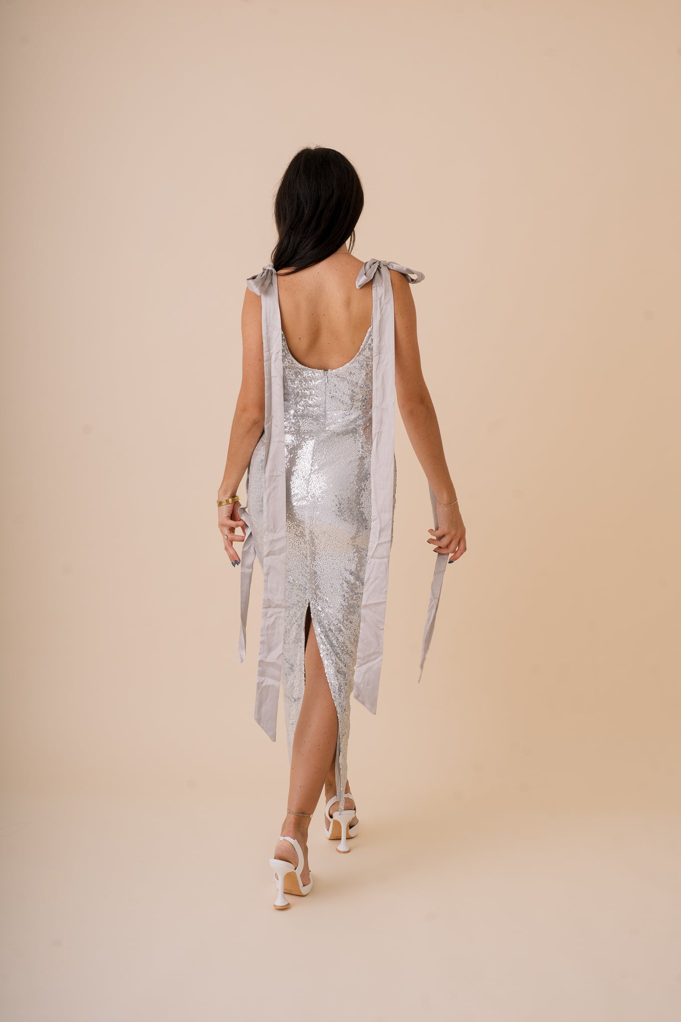 All that Glitters Maxi Dress with Shoulder Tie
