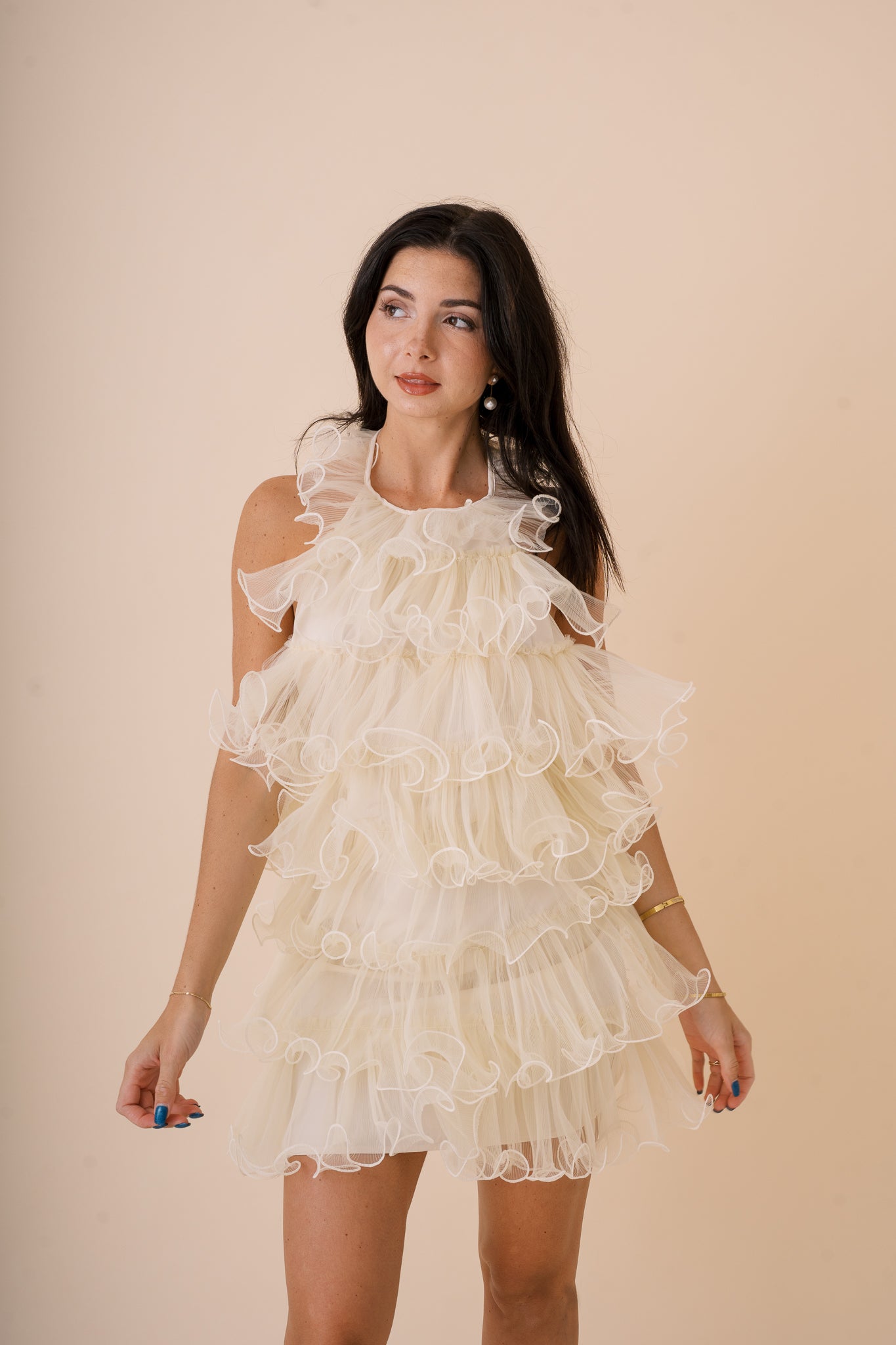 Halter Neck Ruffle Mini Dress