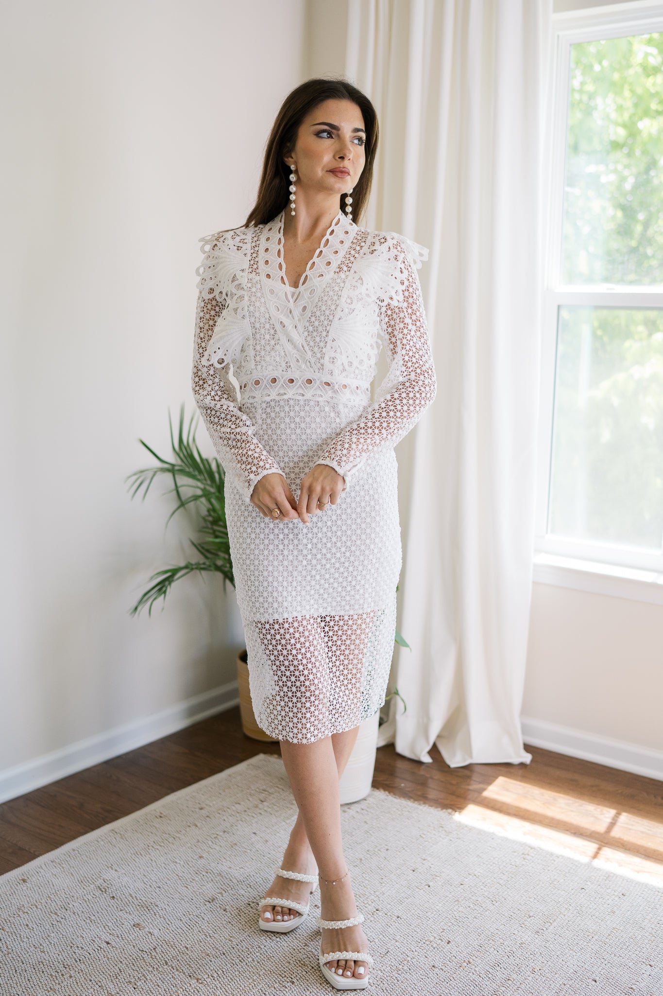 Brynn White Lace Midi Dress