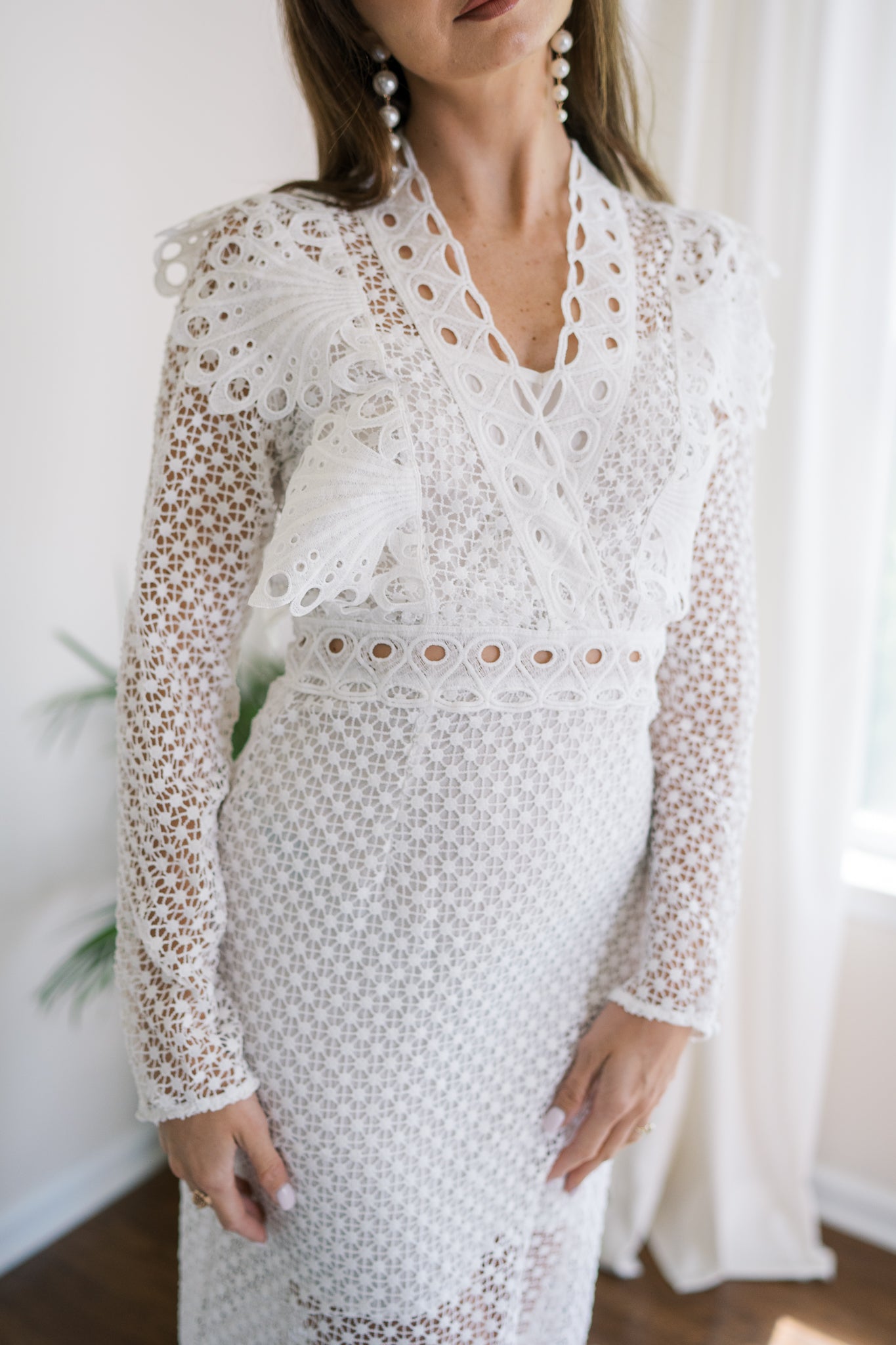 Brynn White Lace Midi Dress